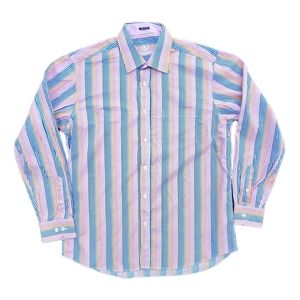 Bugatchi Uomo Men's Long Sleeve Shirt Classic Fit Blue Yellow Pink Striped Sz XL